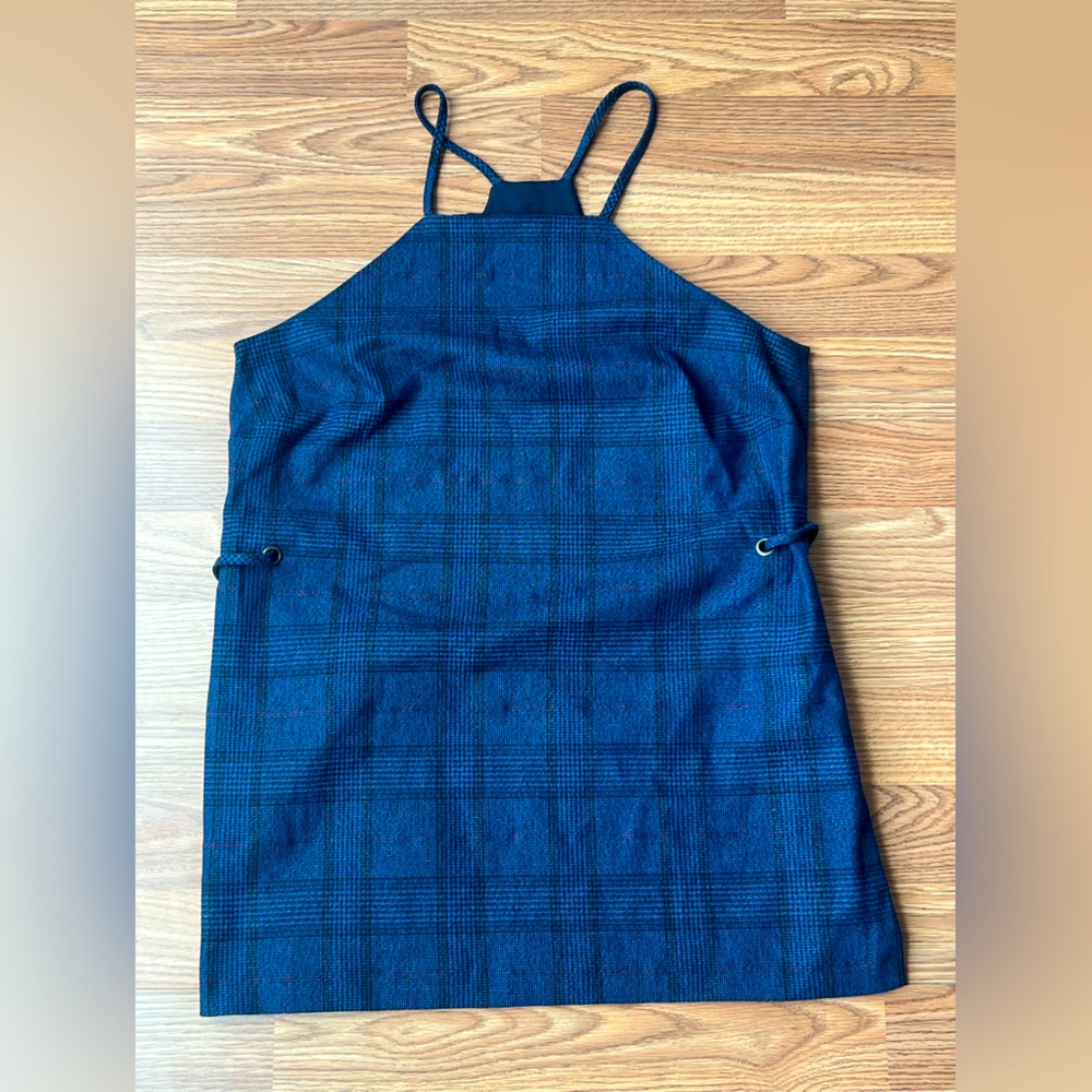 New Banana Republic Wool Blend Navy Plaid Sleeveless Apron Tie Top women’s small